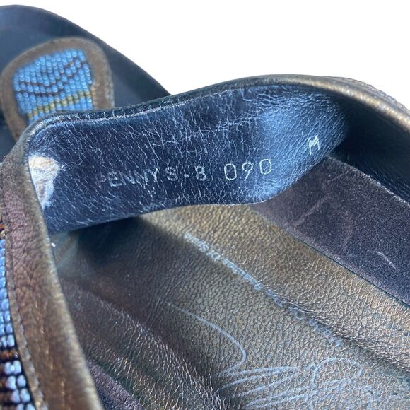 Donald J. Pliner Wedge Sandals Size 8 Penny Blue Beaded Leather Thong T Strap - Picture 6 of 13